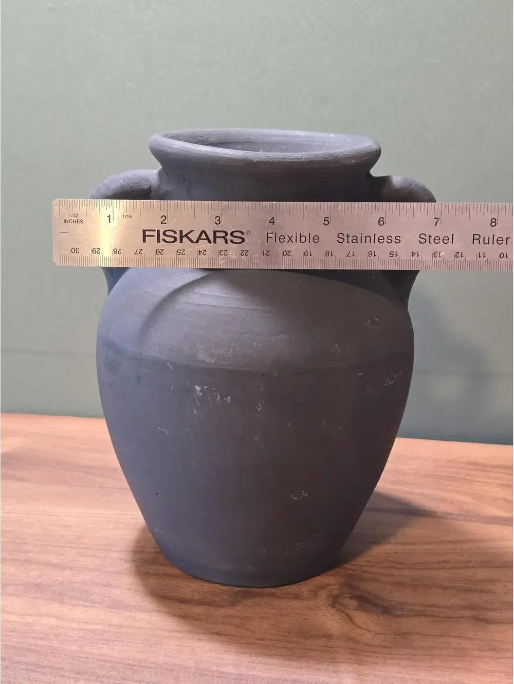 Black Terracotta Amphora Vase Rustic Two Handle Clay Urn Wabi Sabi Pottery